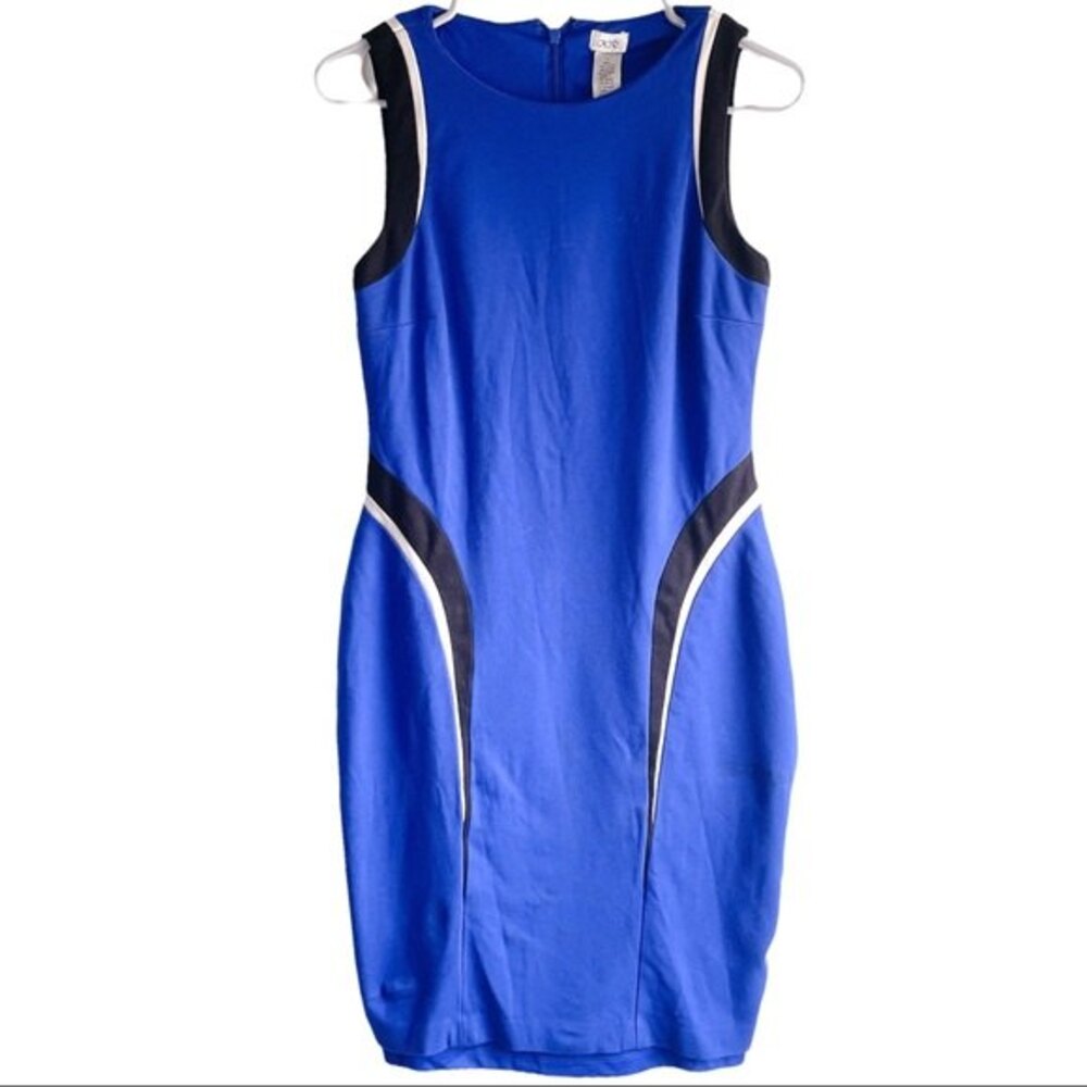 Cache Blue Bodycon Cocktail Party Dress Black and White Accents Size 8